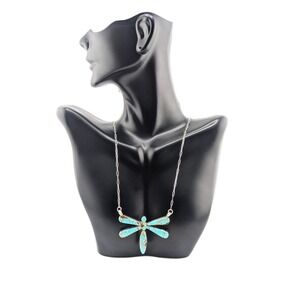 Navajo Turquoise Dragonfly Chain Necklace Sterling Silver Native‎ Am Jewelry**